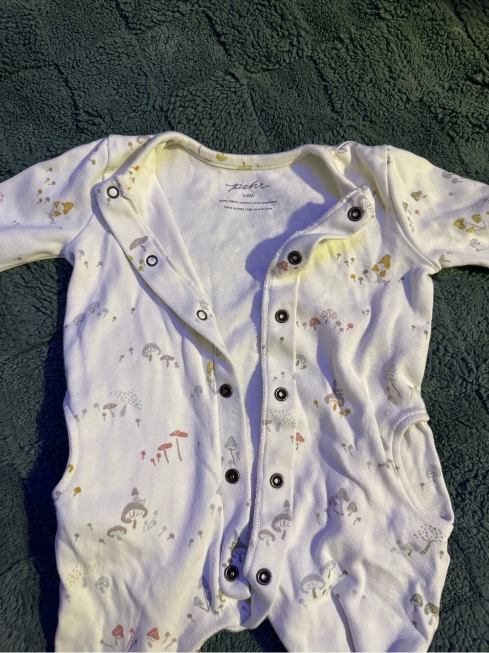 Pehr White Mushroom-Print Baby One-Piece Footie